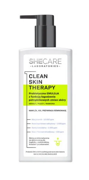 SHECARE PROBIOTYCZNA EMULSJA DO CIAŁA ŁAGODZĄCA NA RANY PO TRĄDZIKOWE 225ML
