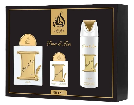 Zestaw Lattafa Peace&love 100ml Woda Perfumowana 20ml EDP Deo 200ml