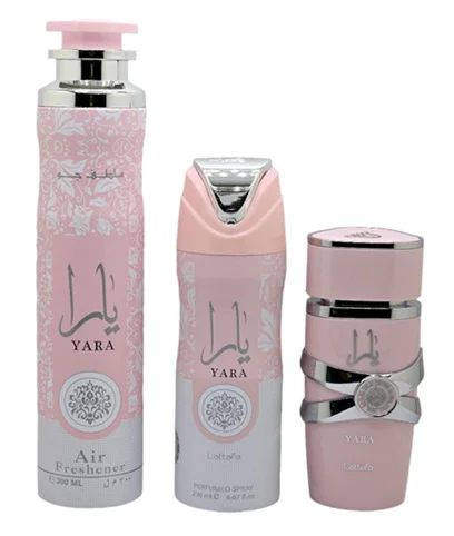 Zestaw Lattafa Yara Woda Perfumowana 100ml Spray 200ml Air Freshener 300ml