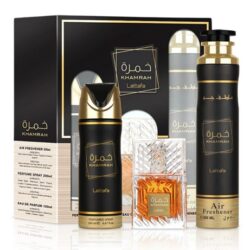 ZESTAW LATTAFA KHAMRAH 100ML EDP 200ML DEO 300ML ODŚWIEŻACZ POWIETRZA
