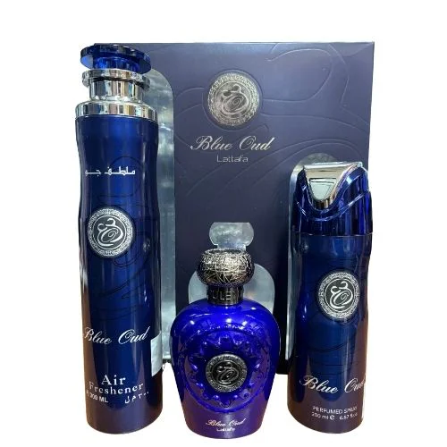 Zestaw Lattafa Blue Oud 100ml EDP Perfumowany Dezodornat 200ml Odśw 300ml