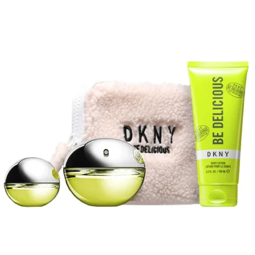 Zestaw DKNY Be Delicious 100ml EDP 15ml EDP Balsam 100ml Kosmetyczka