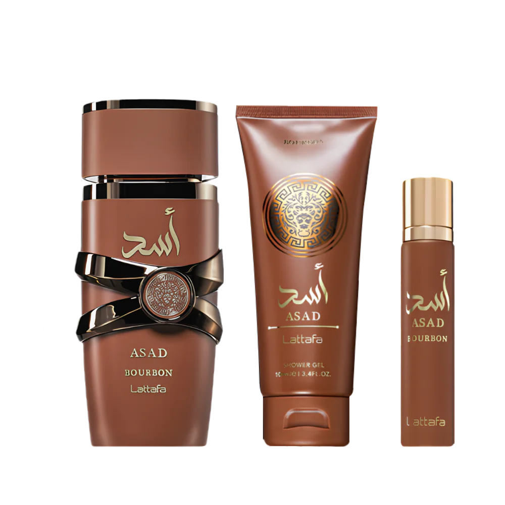 Zestaw Lattafa Asad Bourbon 100ml EDP 12ml EDP Żel Pod Prysznic 100ml