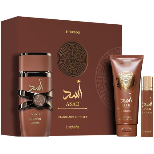 Zestaw Lattafa Asad Bourbon 100ml EDP 12ml EDP Żel Pod Prysznic 100ml