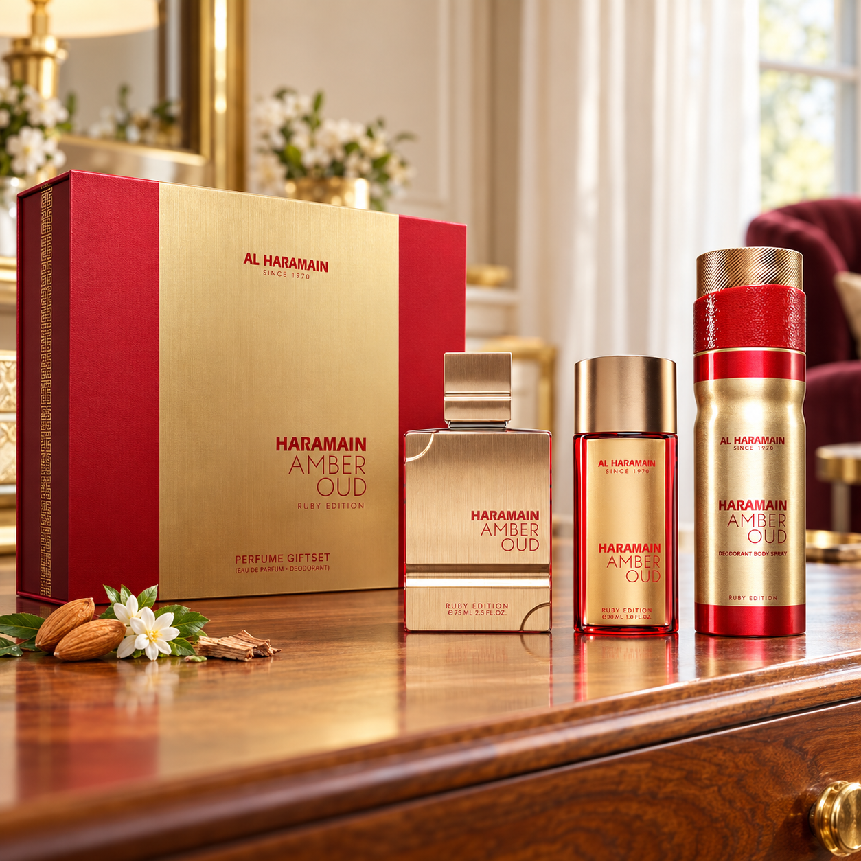 Al Haramain Amber Oud Ruby Edition zestaw upominkowy unisex 75ml + 30ml + dezodorant 200ml