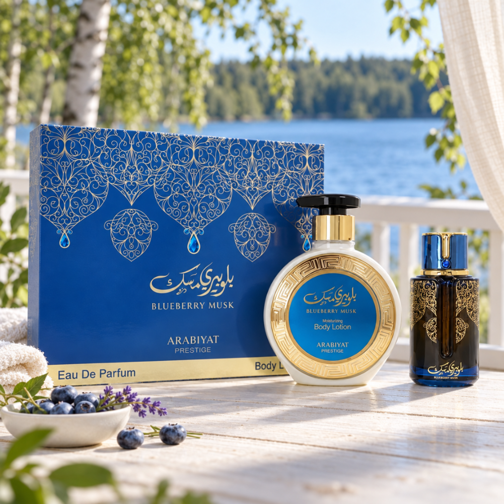 Arabiyat Prestige Blueberry Musk zestaw upominkowy unisex 100ml + balsam do ciała 300ml