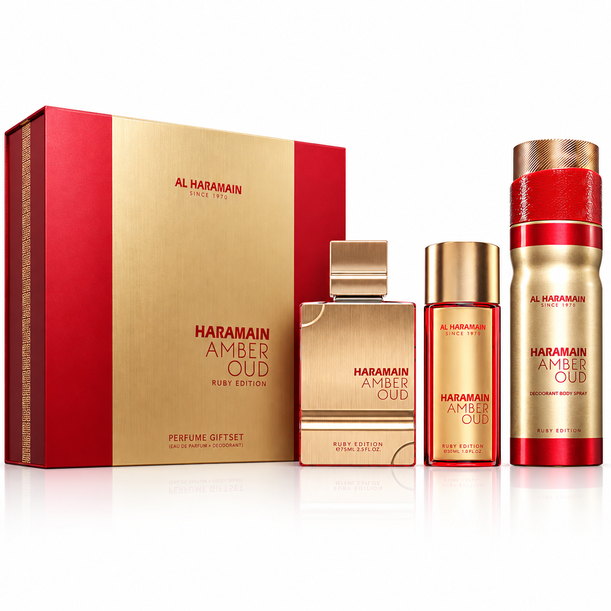 Al Haramain Amber Oud Ruby Edition zestaw upominkowy unisex 75ml + 30ml + dezodorant 200ml