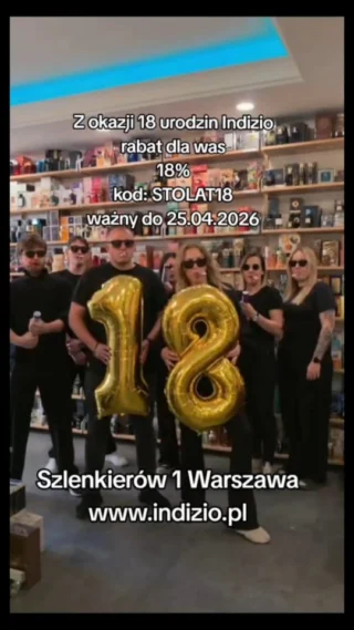 ​Wchodzimy w dorosłość! Indizio kończy 18 lat! 🎂✨​Świętuj z nami nasze urodziny i zgarnij prezent, który pachnie obłędnie! 🥳 Z tej okazji uruchamiamy specjalny kod rabatowy dla wszystkich fanów pięknych zapachów.​🔥 KOD: STOLAT18🎁 RABAT: -18% na wszystko!​Gdzie go wykorzystasz?👉 Na www.indizio.pl👉 Stacjonarnie w Warszawie: ul. Szlenkierów 1​Nie zwlekaj, kod jest ważny tylko do 25.04.2026! ⏳ To najlepszy moment, żeby upolować swój wymarzony flakon w niższej cenie.​Wpadaj do nas na Szlenkierów lub zamawiaj online! 🥂✨​#perfumy #perfumytiktok #zapach #okazja #warszawa