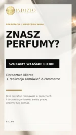 Znasz perfumy arabskie i niszowe, a przy tym dobrze odnajdujesz się przy zamówieniach i pracy magazynowej? Szukamy właśnie Ciebie. 👋Do zespołu Perfumerii Indizio szukamy samodzielnej i dokładnej osoby. Twoim głównym zadaniem będzie realizacja zamówień internetowych, przygotowywanie paczek oraz wsparcie magazynu. Przy większym ruchu wesprzesz również obsługę salonu i pomożesz klientom w wyborze zapachu.Sama pasja do perfum nie wystarczy. Zależy nam na osobie, która zna perfumy arabskie, niszowe lub premium, potrafi swobodnie rozmawiać z klientem i dobrze organizuje swoją pracę.Oferujemy:✅ 5000 zł brutto podstawy✅ dodatkowo 2000 zł brutto premii po okresie próbnym✅ pracę na pełen etat, standardowo w godzinach 10:00–18:00✅ zniżki pracownicze na produkty Indizio✅ miejsce pracy: ul. Szlenkierów 1/U5 w WarszawieWyślij CV na kontakt@indizio.pl i krótko odpowiedz na pytania znajdujące się na ostatnim slajdzie.#indizio #perfumyarabskie #warszawa #praca #rekrutacja